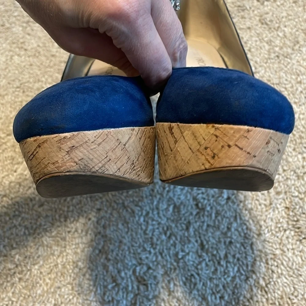 Boston Proper Women’s Pammy Wedge Heels Size 8 Blue Platform Suede Preppy Party